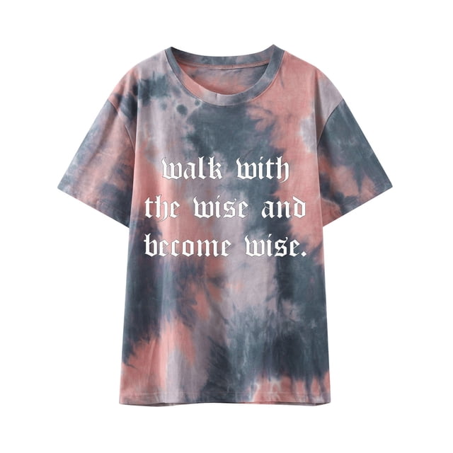 Top de manga corta con cuello redondo y estampado de letras de moda de verano para mujer Pompotops hkajfhjk469612