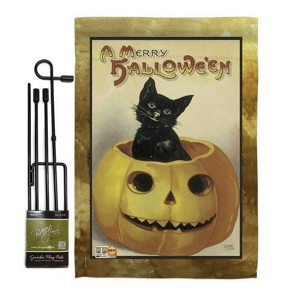 Breeze Decor BD-HO-GS-112065-IP-BO-D-US16-AL 13 x 18.5 in. Merry Halloween Fall Vertical Double Sided Mini Garden Flag Set with Banner Pole