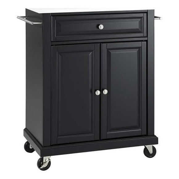 Beaumont Lane Compact Wood Kitchen Granite Top Kitchen Cart in Matte Black
