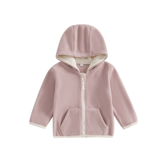 Kids Baby Girls Winter Hoodie Jacket 6 12 18 24 Months 2T 3T 4T Lightweight Solid Color Plush Zipper Cardigan Winter Jacket for Infant Spring Fall Outwear