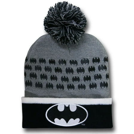 Batman Grey Print Pom Pom Beanie