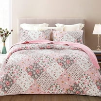 Whale Flotilla Reversible Patchwork Quilts Twin Size, Lightweight Boho Printed Bedspreads Coverlets Quilt Bedding Set with 1 Pillow Sham for All Seasons, Pink