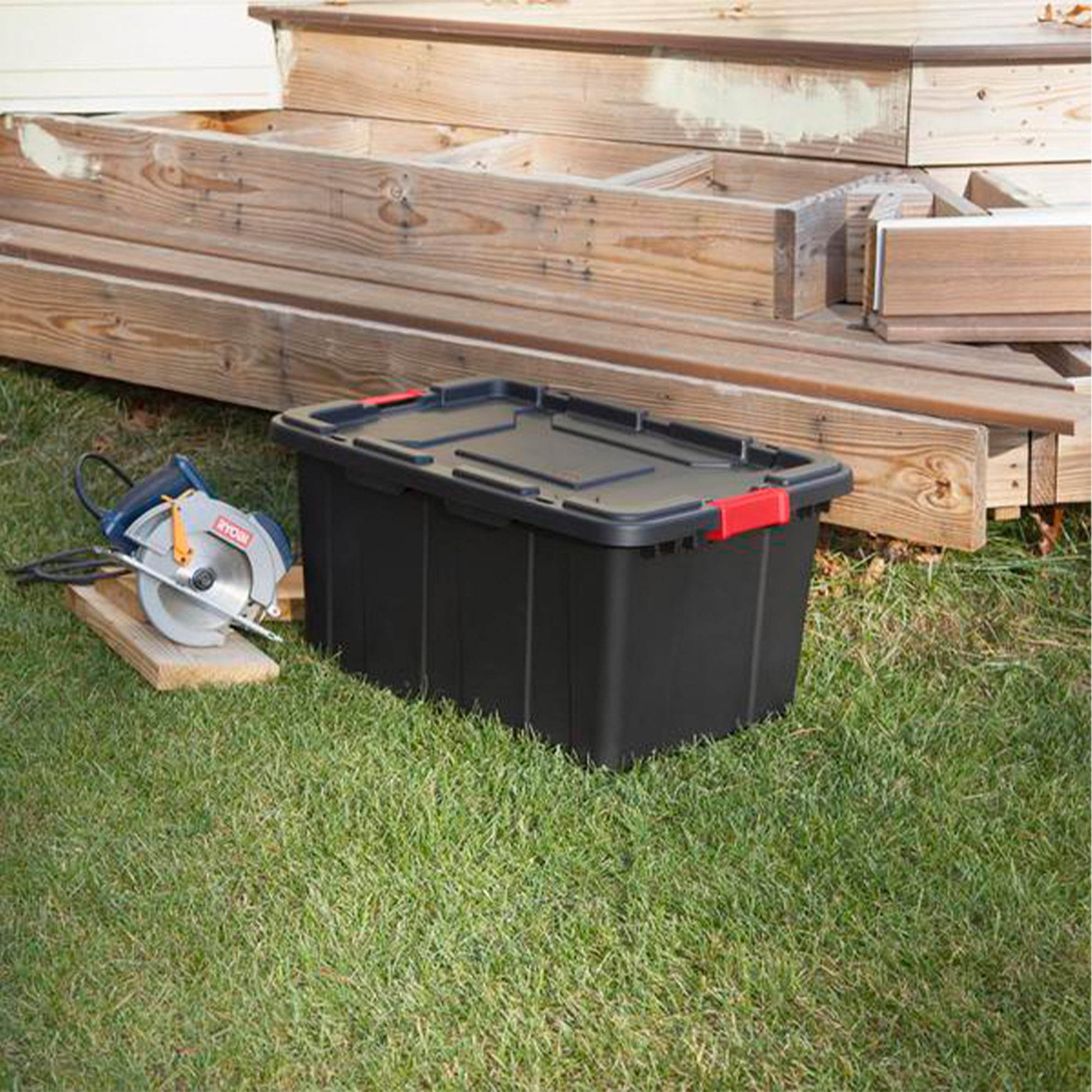 Sterilite 7.5 Gal Rugged Industrial Storage Totes w/ Latch Lids, Black (6 Pack)