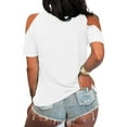 thumbnail image 3 of Short Sleeved Women V-neck T-shirt Solid Color Casual Cold Shoulder Tops, 3 of 3