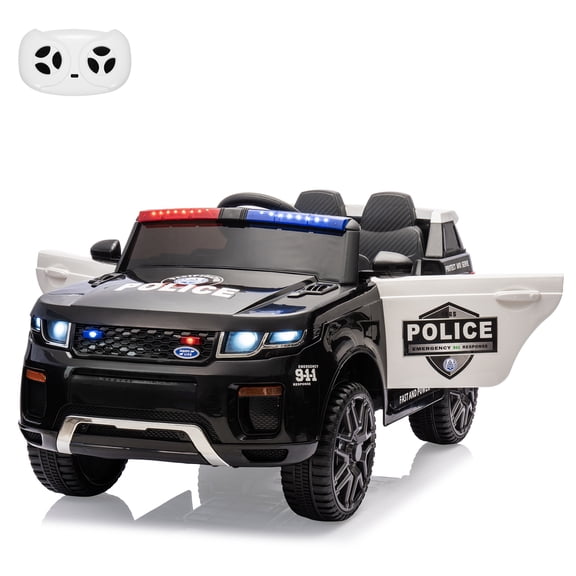 12V Kids Ride On Police Car – Electric Toy Vehicle with Remote Control, LED Flashing Lights, Megaphone, Spring Suspension, Handle, Music – Battery Powered Car for Toddlers, Black