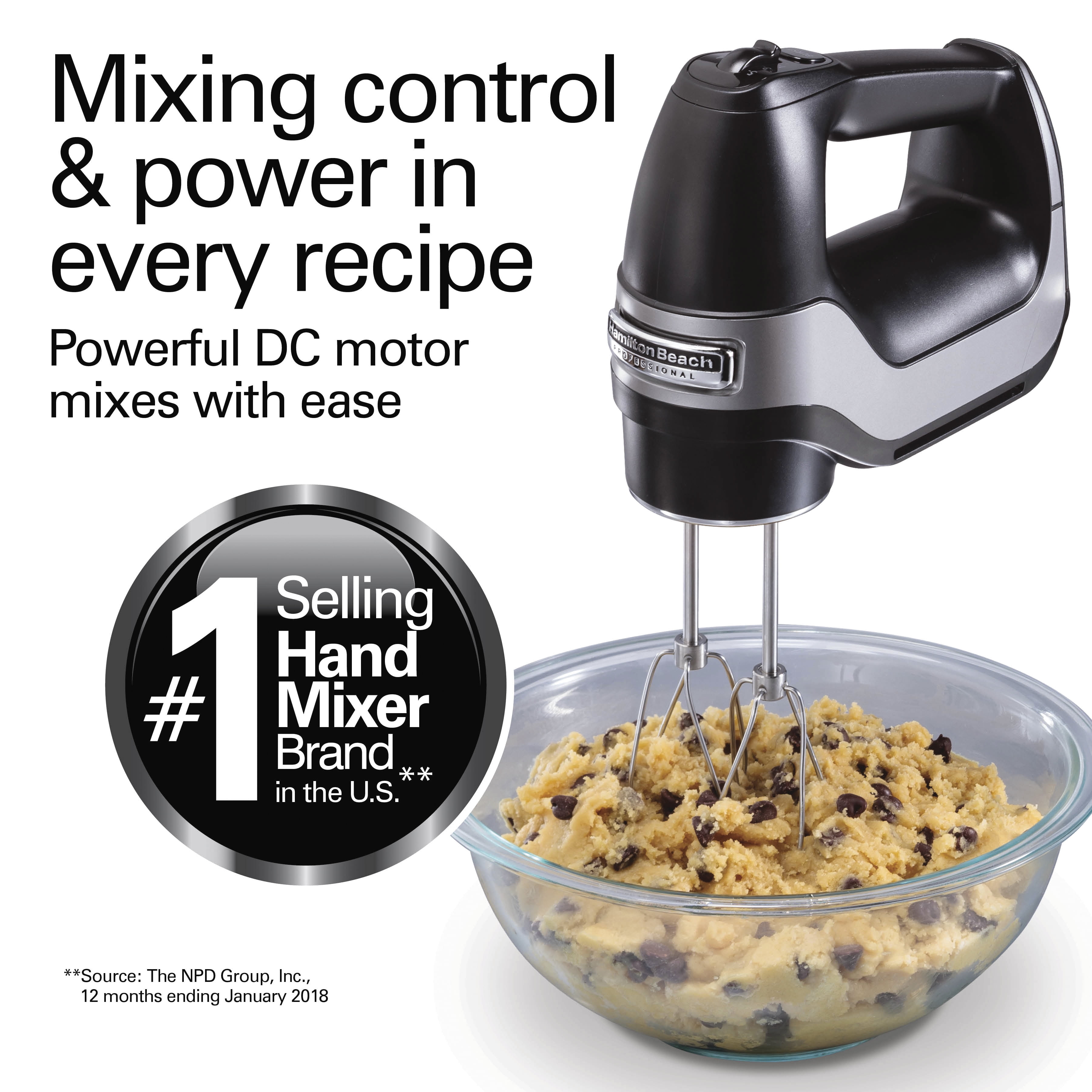 Hamilton Beach Professional 5 Speed Hand Mixer with Easy Clean Beaters, DC Motor, Silver, 62664