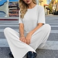 thumbnail image 5 of Zynoxe Summer Sets for Women Comfortable Round Neck Short Sleeve Top Long Pant Suit Relaxed Fit Womens Sets 2 Piece Outfits Versatile Casual Solid Color Loungewear Set S, 5 of 8