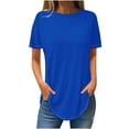 thumbnail image 2 of QUINDOS Summer Shirts for Women Blue Short Sleeve Tunic Womes Plus Size Tops Trip Solid Crew Neck Tops, 2 of 3