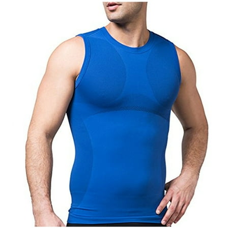 PureAid - Men\'s Tight Body Shaper Vest Tank Top Slimming Compression Undershirt -Blue/Medium