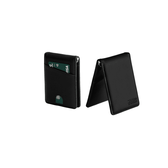 UNDER THINKER Genus RFID Blocking Money Clip Wallet for Men, Slim PU Leather Bifold Wallet with ID Window, 6 Card Slots, Gift Box Included Black