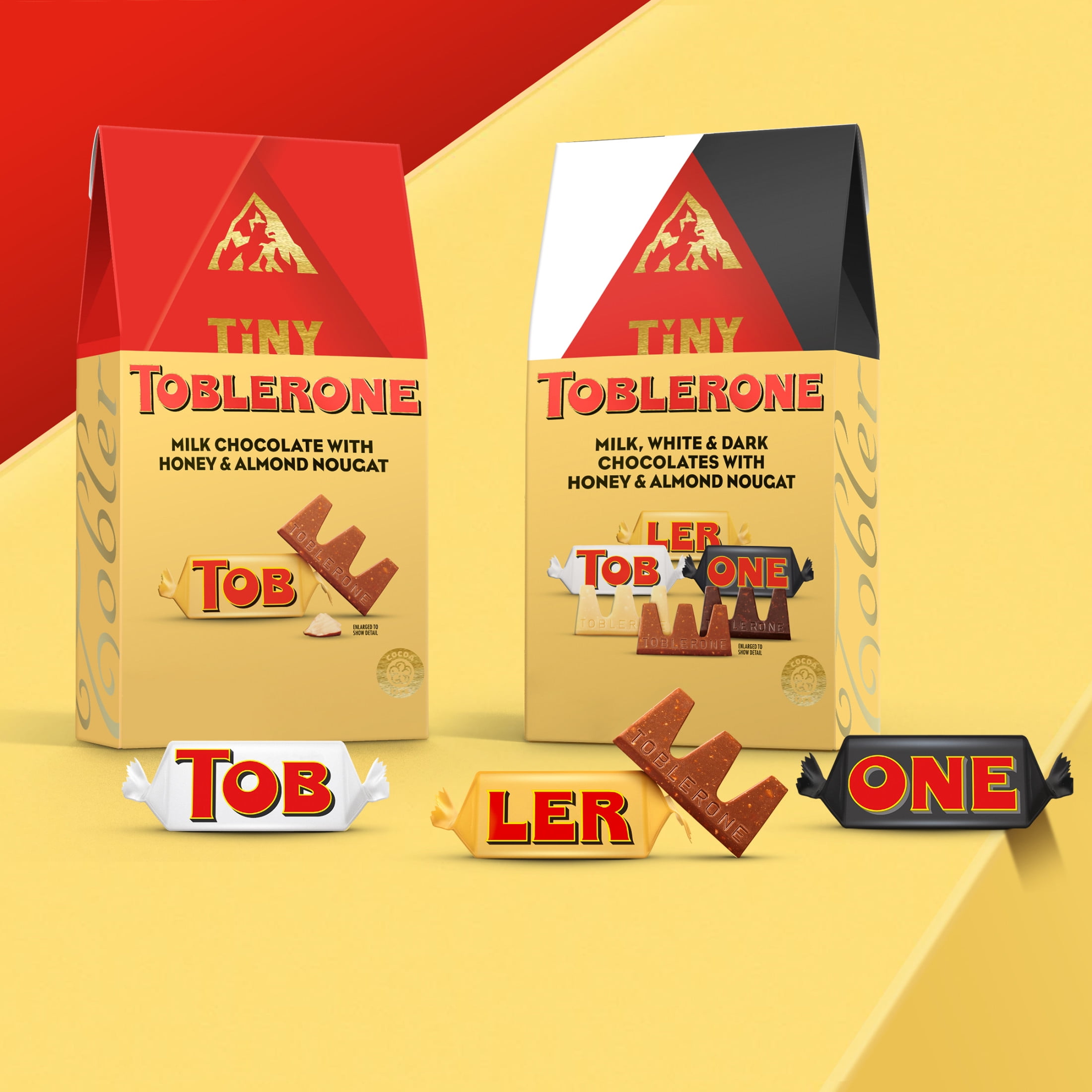 TOBLERONE Tiny Assorted Chocolate Bars Variety Pack (Milk, Dark, & White), 1 Gift Bag (27 Pieces)