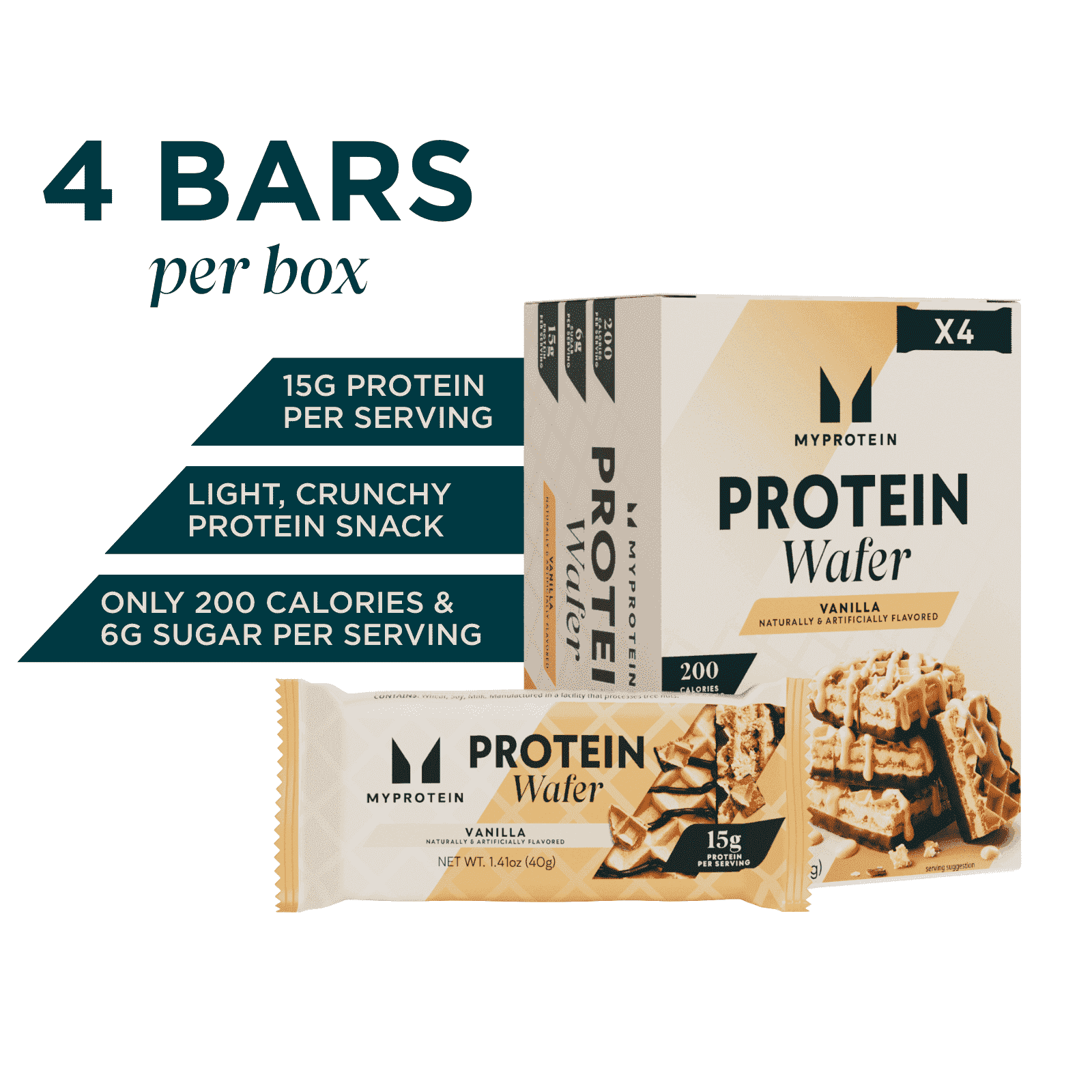 Myprotein Crunchy Vanilla Protein Wafers, High Protein Bars, 4 Pack