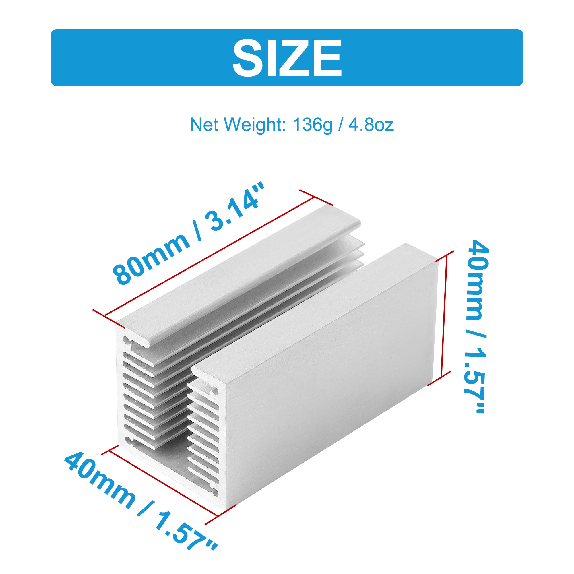Aluminum Heat Sink, U Type Heatsink Module Dense Tooth Heat Cooler Fin Cooling Radiator for IC Module, PC Computer, Led, PCB(3.14 x 1.57 x 1.57inch)