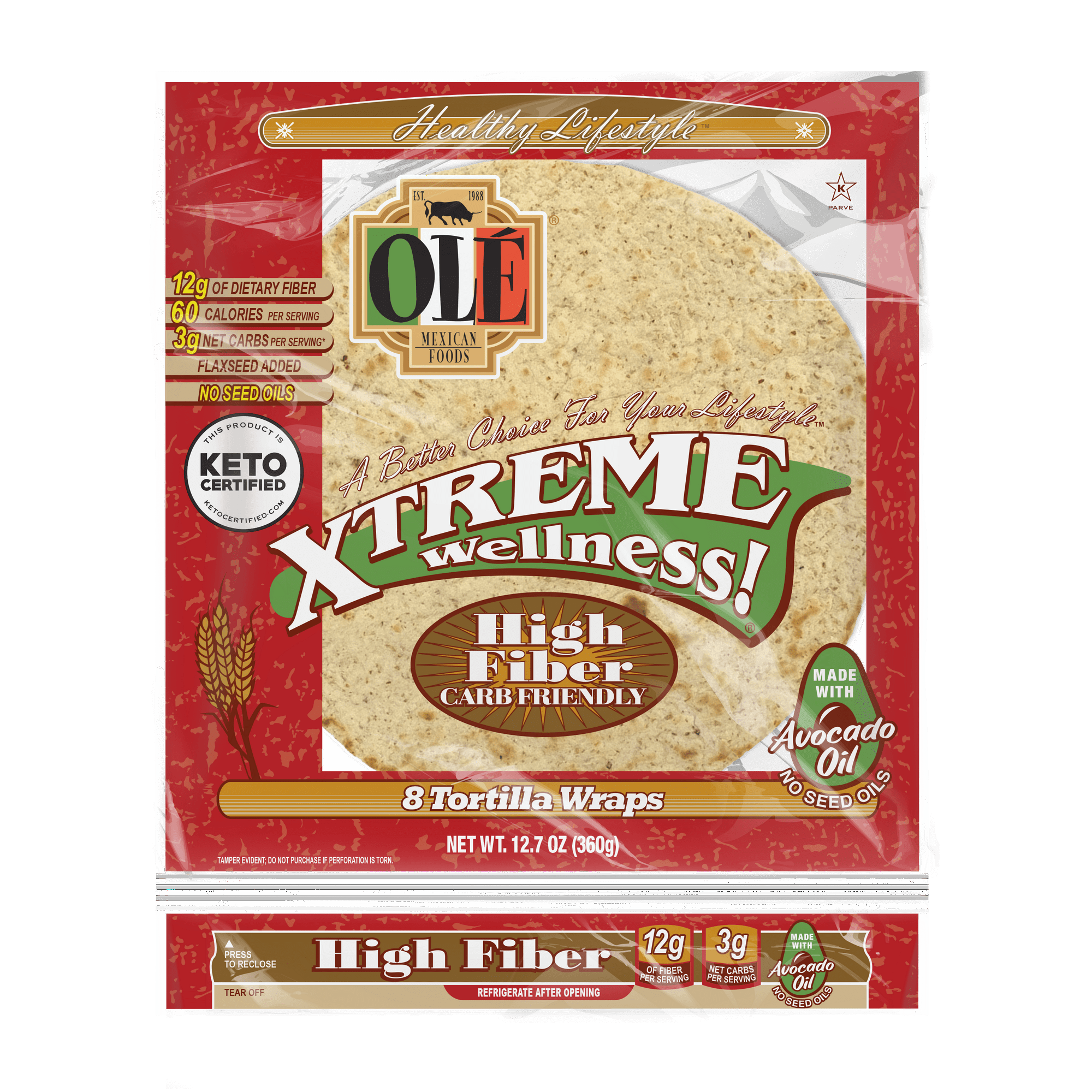 Olé Mexican Foods Xtreme Wellness High Fiber Keto Certified Flour Tortilla Wr...