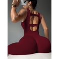 thumbnail image 3 of Women Backless One Piece Jumpsuits Sleeveless Scoop Neck Bodycon Romper Seamless Workout Yoga Wine Red M, 3 of 7