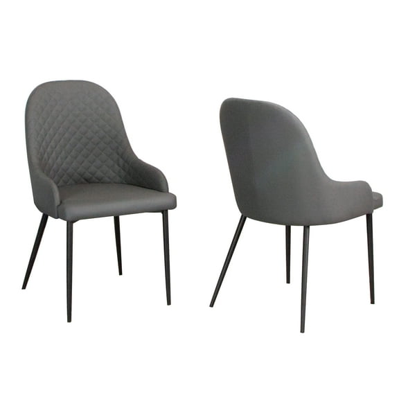 Tia Charcoal Gray Faux Leather Dining Chairs w Black Metal Legs Set of 2