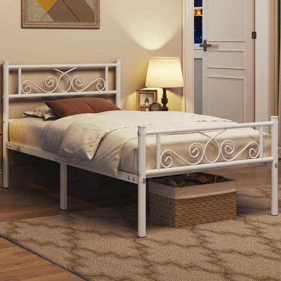 XPOPR White Classic Metal Platform Bed Frame with Headboard and Footboard Mattress Foundation/Metal Slat Support/Easy Assembly,Twin Size