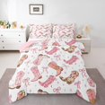 thumbnail image 2 of jejeloiu Pink Cowgirl Boot Bow Full Size Comforter Sets Kids,Cute Western Print Bedding Sets,Reversible,3-Piece, 2 of 8