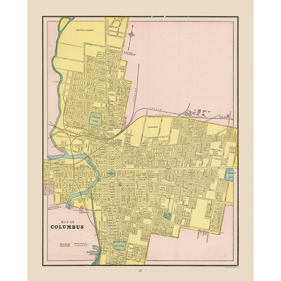 Historic City Map - Columbus Ohio - Cram 1892 - Vintage Wall Art