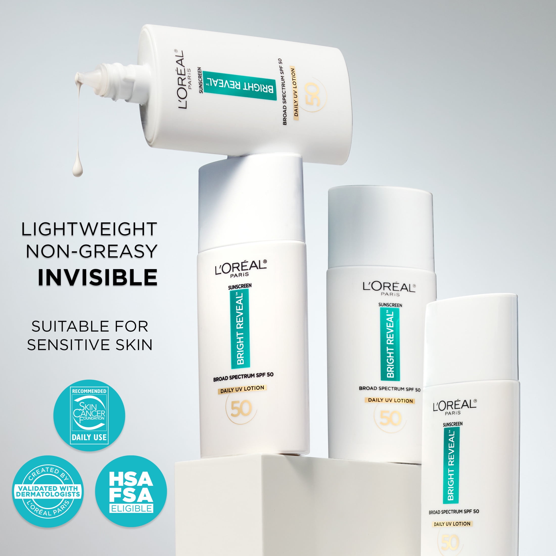 L'Oreal Paris Bright Reveal Daily UV Lotion SPF 50, Reduces Dark Spots, 1.7 fl oz