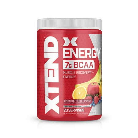 Xtend Energy BCAA Powder, 125mg Caffeine + Sugar Free Pre Workout Muscle Recovery Drink with Amino Acids, 7g BCAAs for Men & Women, Knockout Fruit Punch, 20 Servings