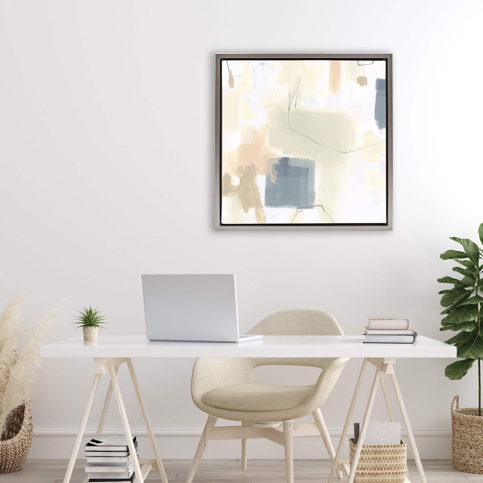 Stupell Industries Minimal Plaster Line Gray Framed Floater Canvas Wall Art, design by June Erica Vess