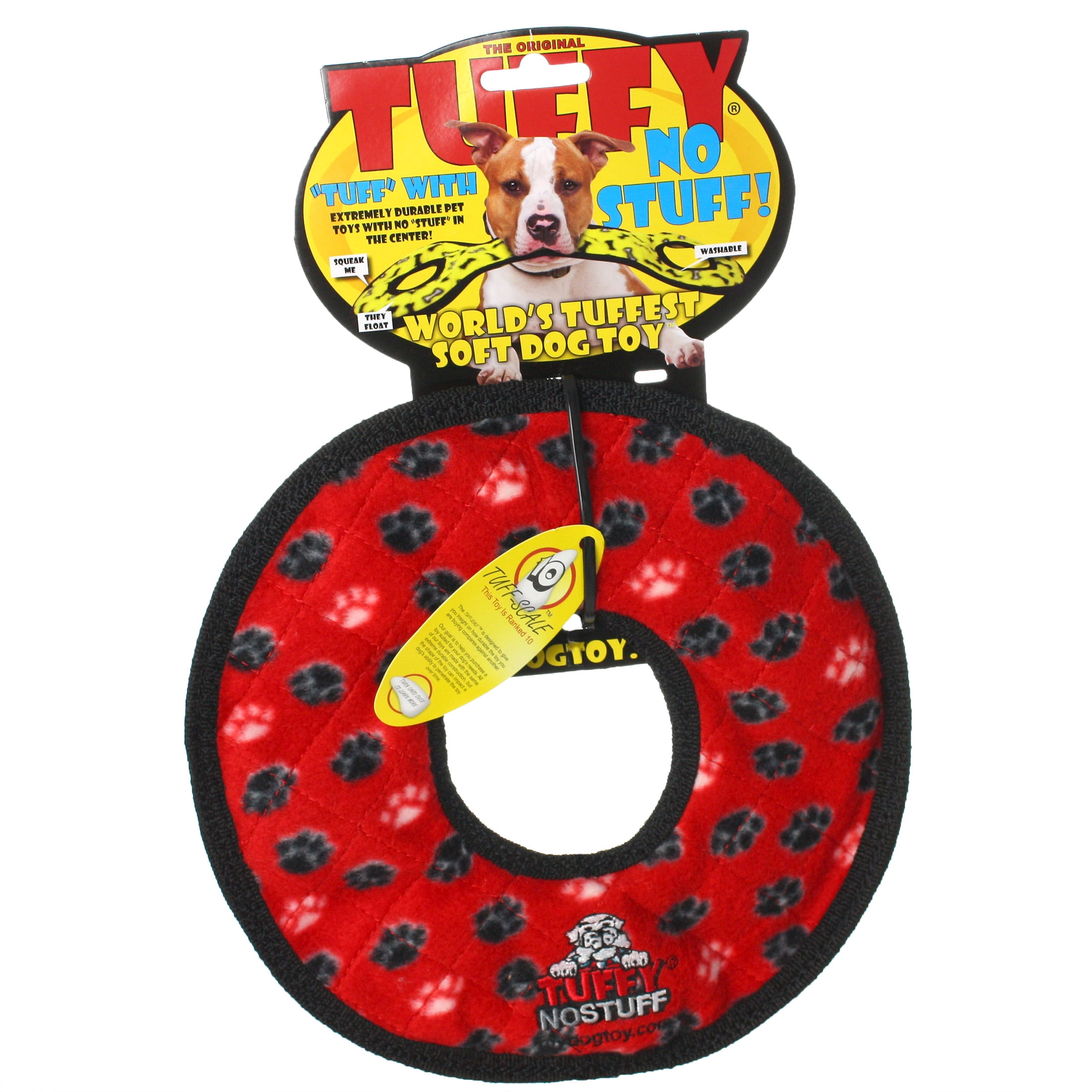 Tuffy No Stuff Ultimate Ring Red Paw Durable Squeaky Dog Toy