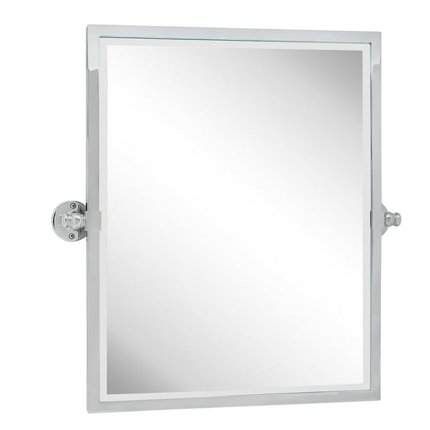 TEHOME Chrome Metal Framed Pivot Rectangle Bathroom Mirror Tilting