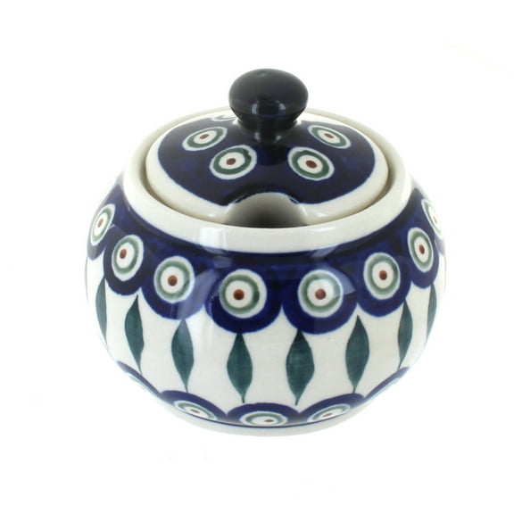 Blue Rose Polish Pottery Peacock Sugar Bowl