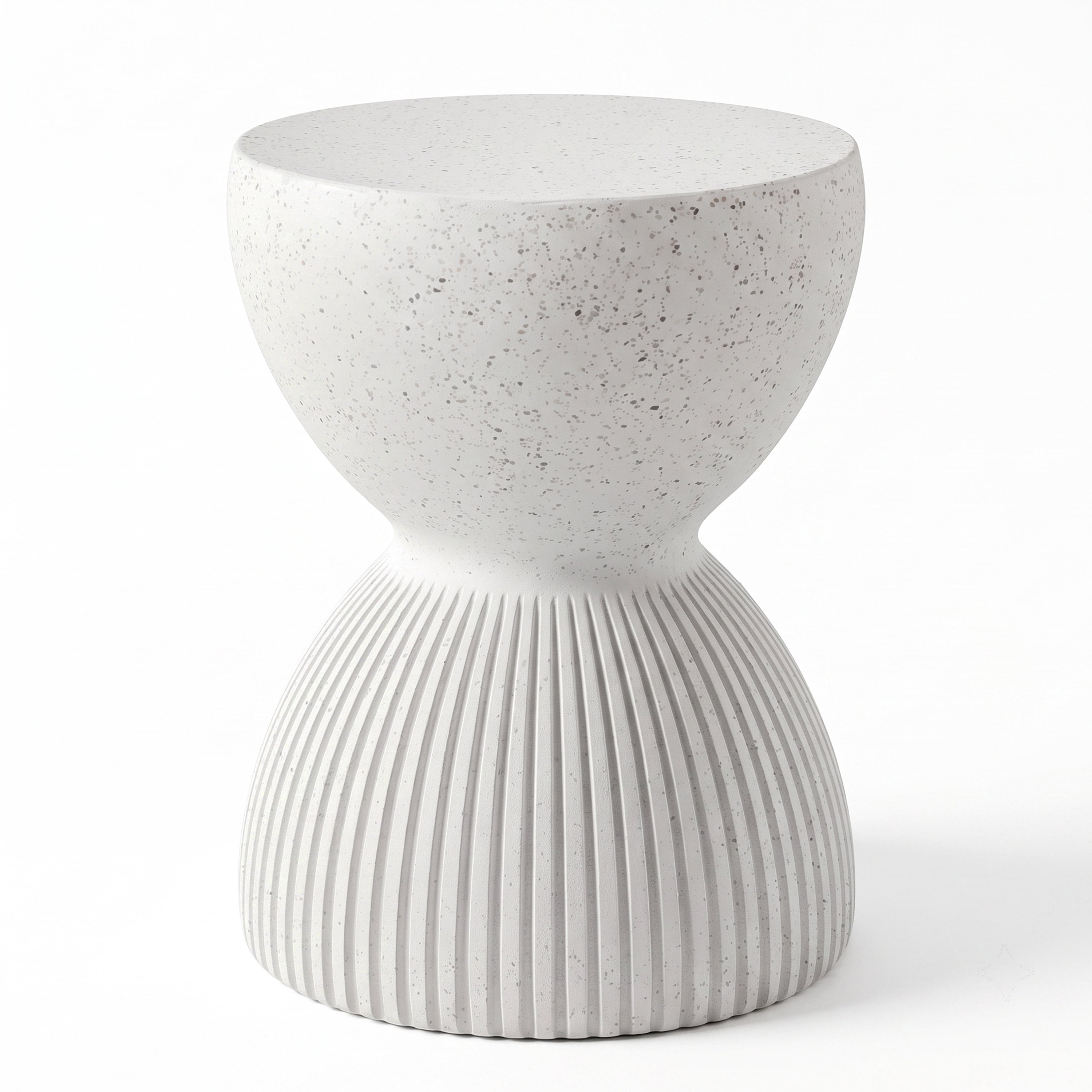 Small Hourglass MGO Side Table – Durable Construction, Textured Base, White Speckled Terrazzo