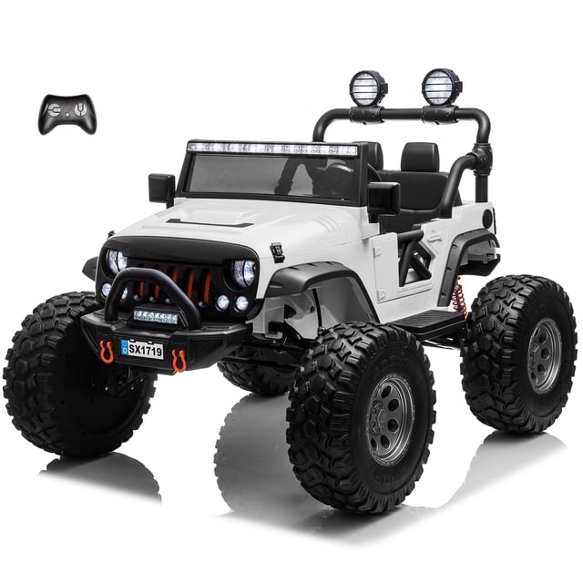 VOLTZ TOYS Lifted Monster Jeep 24V 2 Seater Classic Ride on Car with Remote Control, Leather Seat and EVA Tires