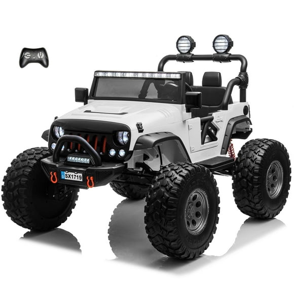 VOLTZ TOYS 2 Seater Ride on Car, 24V Lifted Monster Jeep Electric Car for Kids, Battery Powered Ride-on Truck with Leather Seat, Remote Control, EVA Tires LED Lights and MP3 Player