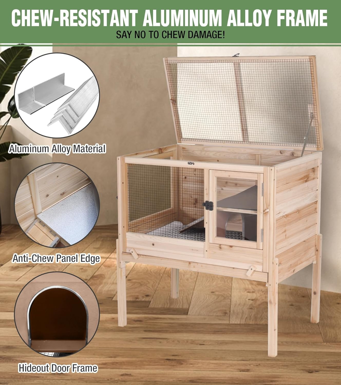 Aivituvin Guinea Pig Cage Indoor Rabbit Hutch with Chew-Proof Edges - Natural Wood
