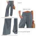 thumbnail image 4 of Pantalones de pierna ancha para mujer, elásticos, de cintura alta, color puro, informales, para citas diarias, playa, gris claro S, 4 of 5