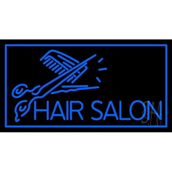 Blue Hair Salon With Scissor LED Neon Sign 13 x 24 - inches, Black Square Cut Acrylic Backing, with Dimmer - Bright and Premium built indoor LED Neon Sign for Defence Force.