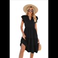 thumbnail image 3 of Vestido de Verano para Mujer, con Mangas con Volantes y Escote en V, Midi, Negro, Talla S, 3 of 6