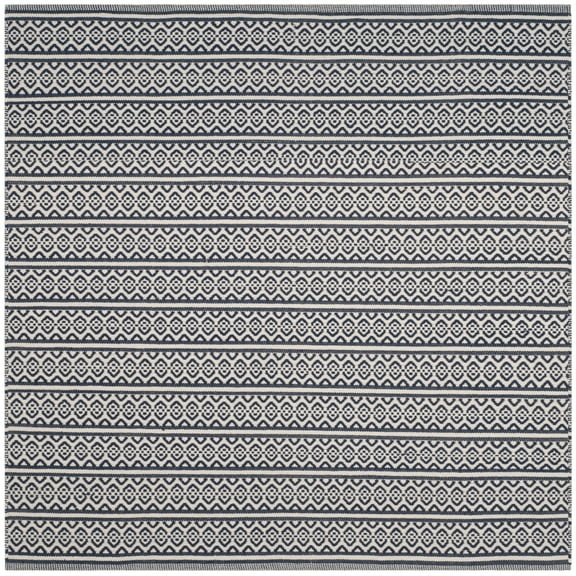 SAFAVIEH Montauk Randall Geometric Striped Cotton Area Rug, Ivory/Navy, 6' x 6' Square