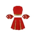 thumbnail image 2 of Runhomal Kids Girls Cheer Leader Costume Halloween Cheerleading Team Rooter Uniform Set Crop Top with Pleated Skirt D#Red10 16, 2 of 7