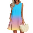 thumbnail image 2 of Summer Short Dress Womens Trendy Casual Gradient Color Sundress with Pockets Pleated Swing A-line Tank Dresses (2XL, Sky Blue), 2 of 6