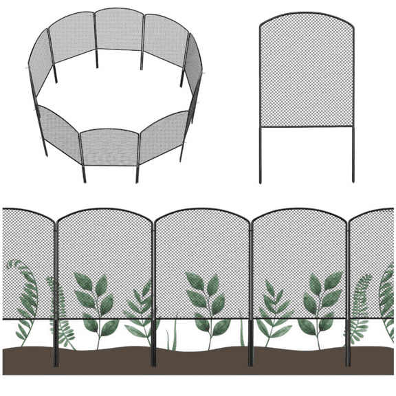 Dog Barrier Outdoor for Yard, Rustproof Metal Wire Panels Border Blockers for Small Animal Rabbit, Black Arched