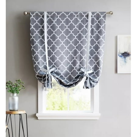 - HLC.ME Lattice Print Thermal Room Darkening Blackout Tie Up Shade Valance Curtain for Small Windows - 46