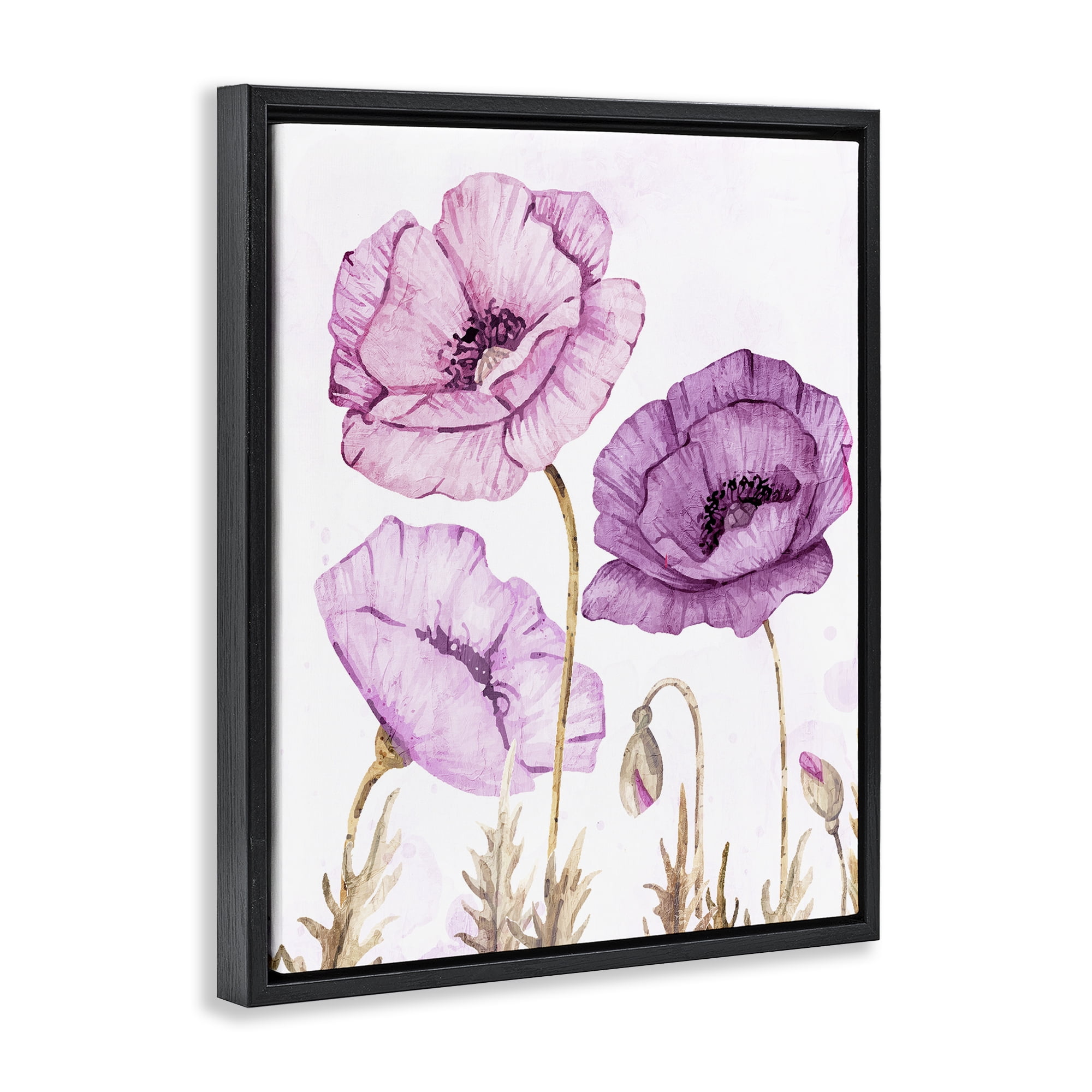Stupell Industries Bright Poppies in Purple Black Framed Floater Canvas Wall Art, design by Kim Allen