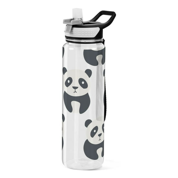 32 Oz Sports Water Bottle with Straws Pandas Silhouette Tritan Clear Bottles BPA Free Leakproof Cup for Outdoor School Gym Fitness