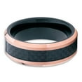 thumbnail image 2 of Tungsten Wedding Band 8mm Tungsten Carbide Ring Carbon Fiber Inlay Beveled Edges Rose Gold Comfort Fit, 2 of 3
