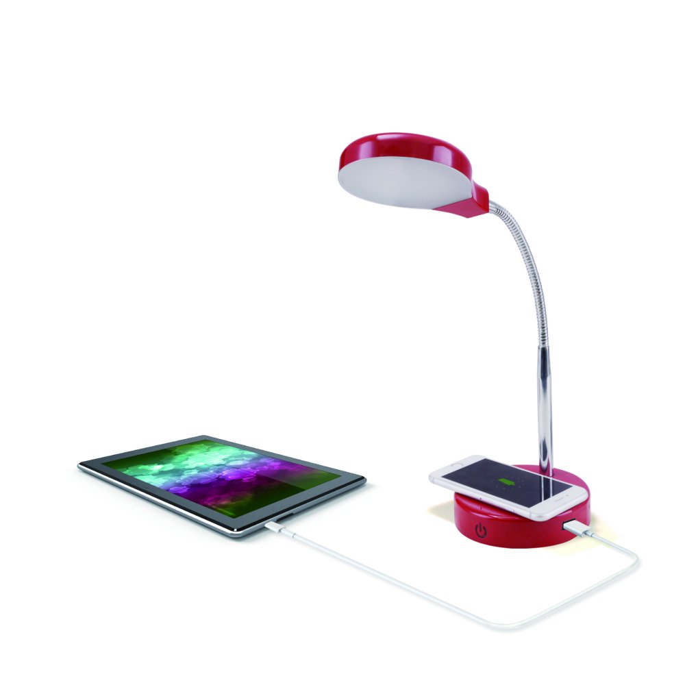 Mainstays LED Desk Lamp with Qi Wireless Charging and USB Port, Red