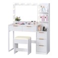 thumbnail image 5 of Tcbosik Modern Vanity Desk with Lighted Mirror and Charging Station, Makeup Table with Cushioned Stool, Dressing Table with Open Shelves and 5 Storage Drawers, White, 5 of 7