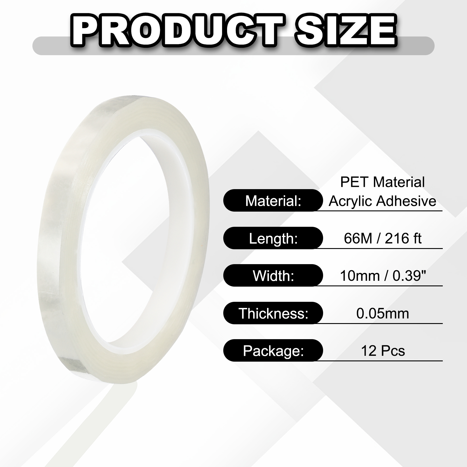 12 Rolls Tape, 0.4"x216ft Instruments Identification Tape Colored PET Adhesive for Steam Capacitors Circuit Boards Motors Electronic, Transparent
