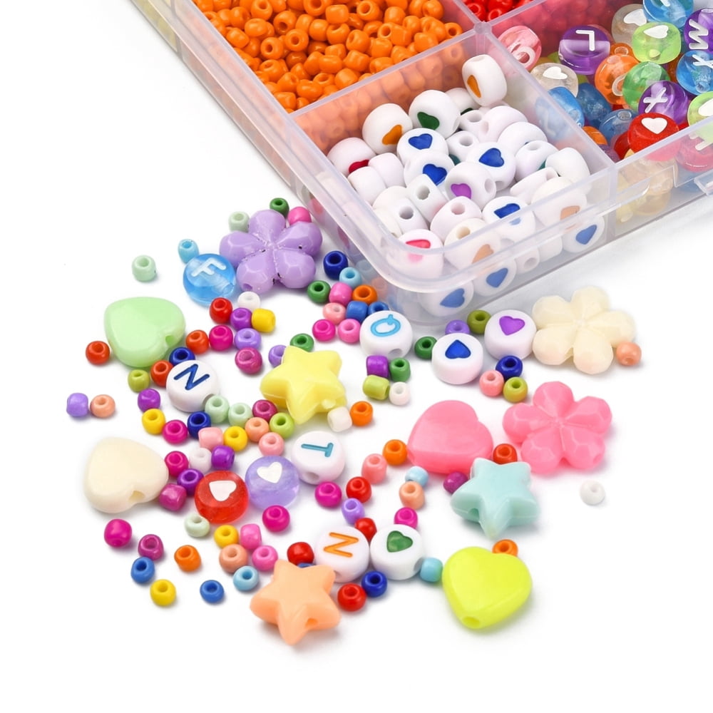 1set color Bracelet Making Kit Including Glass Seed Beads Heart and Letter Pattern & Flower & Star Acrylic Beads Tweezers Mixed color Glass Seed Beads: 5616pcs/box