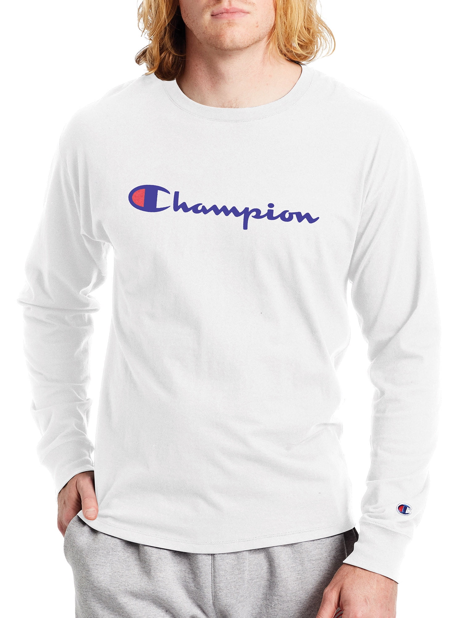 Champion Mens Classic Script Logo Long Sleeve T Shirt Tee 5 Colors New M-2XL 