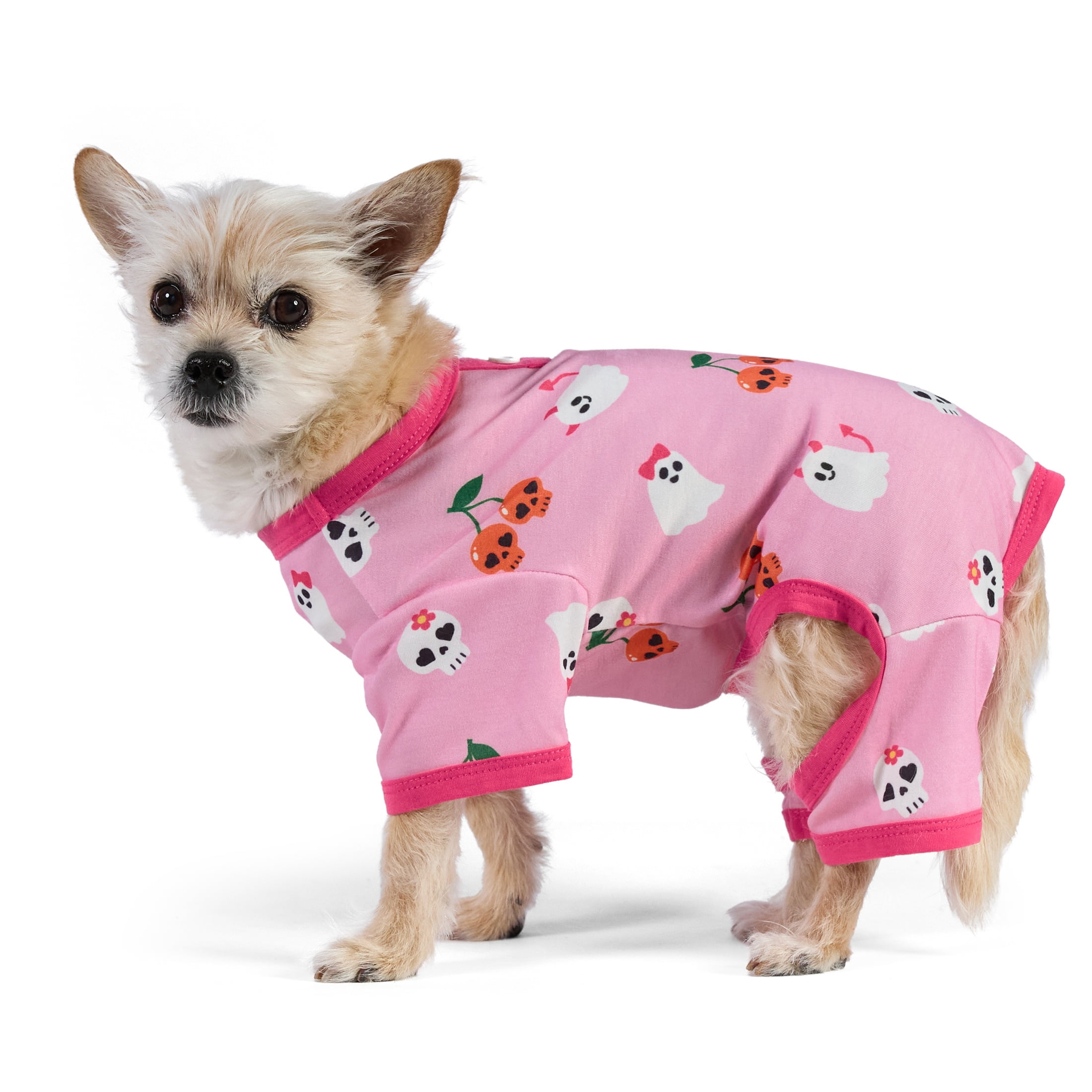 Vibrant Life Halloween Pajamas for Dogs and Cats, Skull Cherries and Ghosts, Pink, XS
